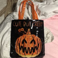 "Cute But Creepy" Glossy Halloween Tote/Handbag with Floating Sequins