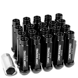 20PCs Universal Aluminum Black Lug Nut [Open End Acorn TY14] [Conical Seat / M12 x 1.50]