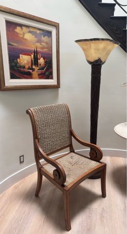 Woven Seagrass Scroll Arm Chairs