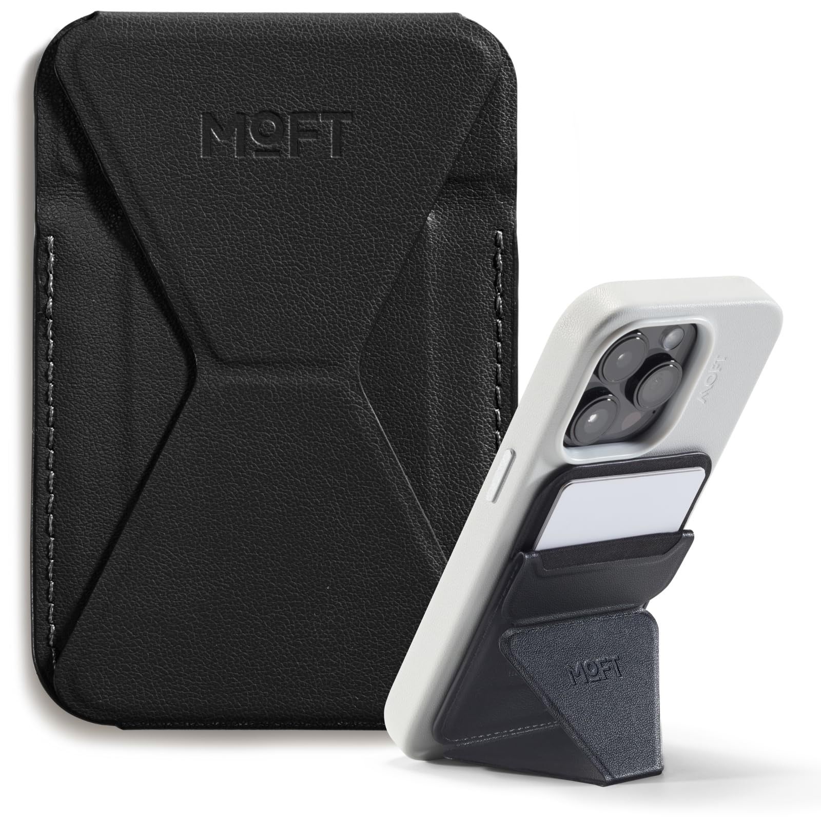 MOFT Magnetic Wallet Stand Compatible With IPhone 17/16/15/14/13/12 Series, Angle Adjustment & Magsafe Compatible MOVAS Phone Stand,Jet Black