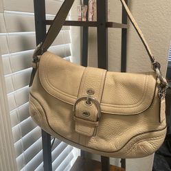 Coach F10910 beige Leather Hobo Buckle Flap Shoulder Bag