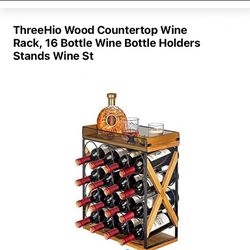ThreeHio Wood Countertop Wine Rack. 16 Bottle Wine Bottle Holders Stand Wine set. New