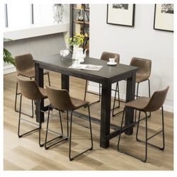 7 Piece Dining Table Set With chairs - Rustic Brown - Solid wood - assembled