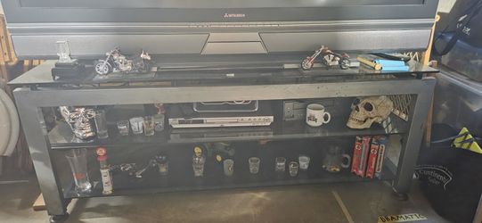 TV Stand 58" Long×24 " Deep Metal Base ,glass Shelves