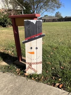Double Sided Sign. Scarecrow and snowman. Real Wood And Hand Painted  