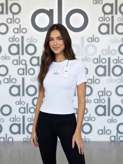 Alo Yoga White Ribbed Crop T-Shirt