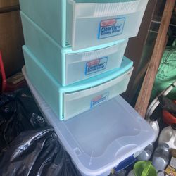 Storage Containers ,  Aqua Blue And 1 Clear Under Bed W/wheels