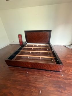 Wood Platform King Bed Frame with Headboard