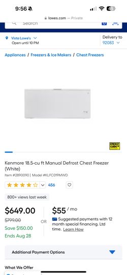 Kenmore 18.5-cu ft Manual Defrost Chest Freezer