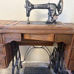 Vintage Demascus Treadle Sewing Machine Set