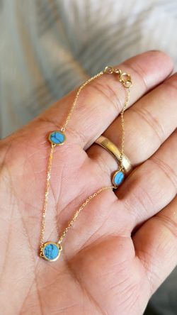 10k Gold Bracelet With Turquoise Inlays Weight One Gram