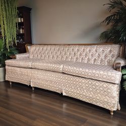 Vintage Mid Century Sofa with  Tufted Pink Upholstery Hollywood Regency Glam