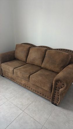 Brown 3Seat Sofa with Nailhead Trim