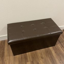 Brown Faux Leather Storage Ottoman Bench – Tufted Lid, Foldable Design
