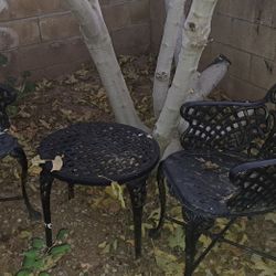 Pair Iron Chairs & Table