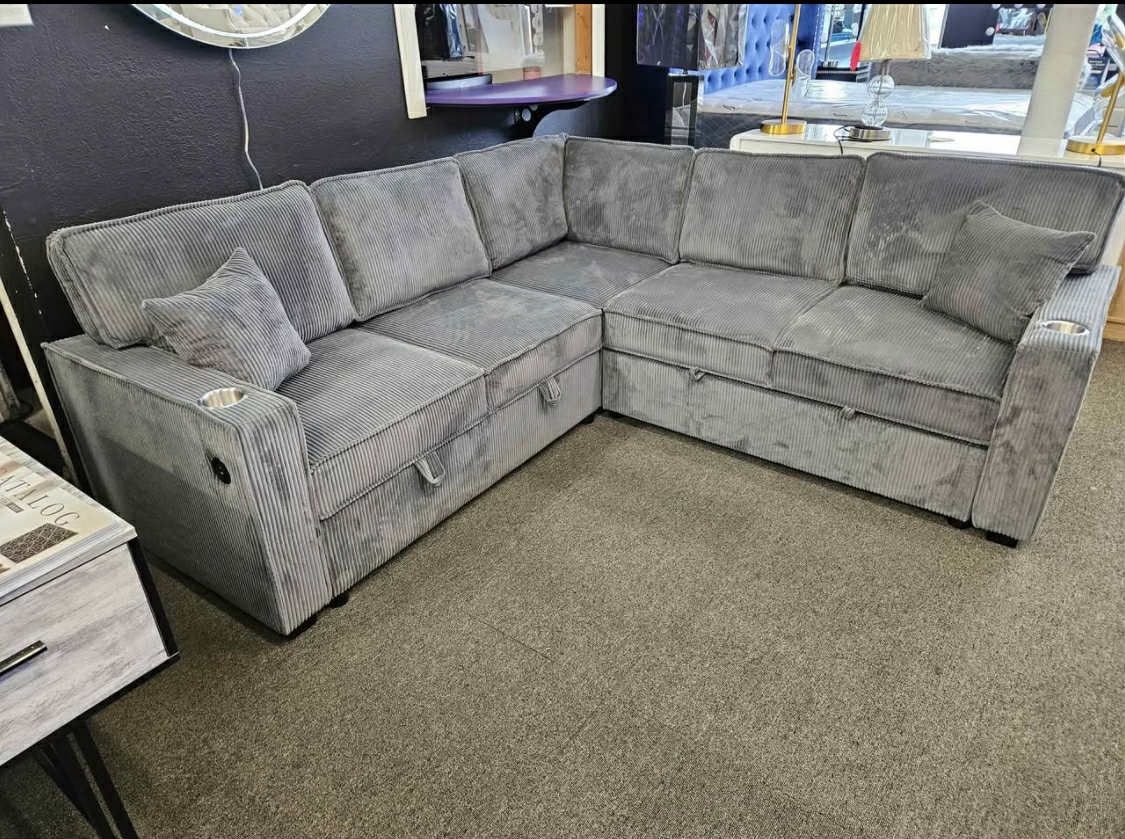 New Sectional Sleeper Sofa Bed Couch! USB & Storage!