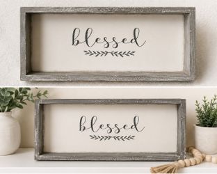 Farmhouse “Blessed” Framed Wood Sign – Rustic Home Decor