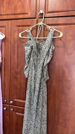 Silver Sequin Lace Formal Dress – Open Shoulder