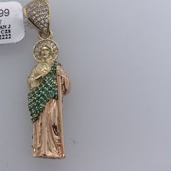 Small San Judas With Green Czs Yellow Gold  Inventory#1-44372
