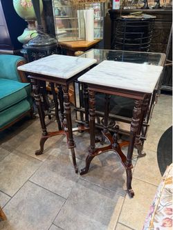 Antique solid wood marble side tables