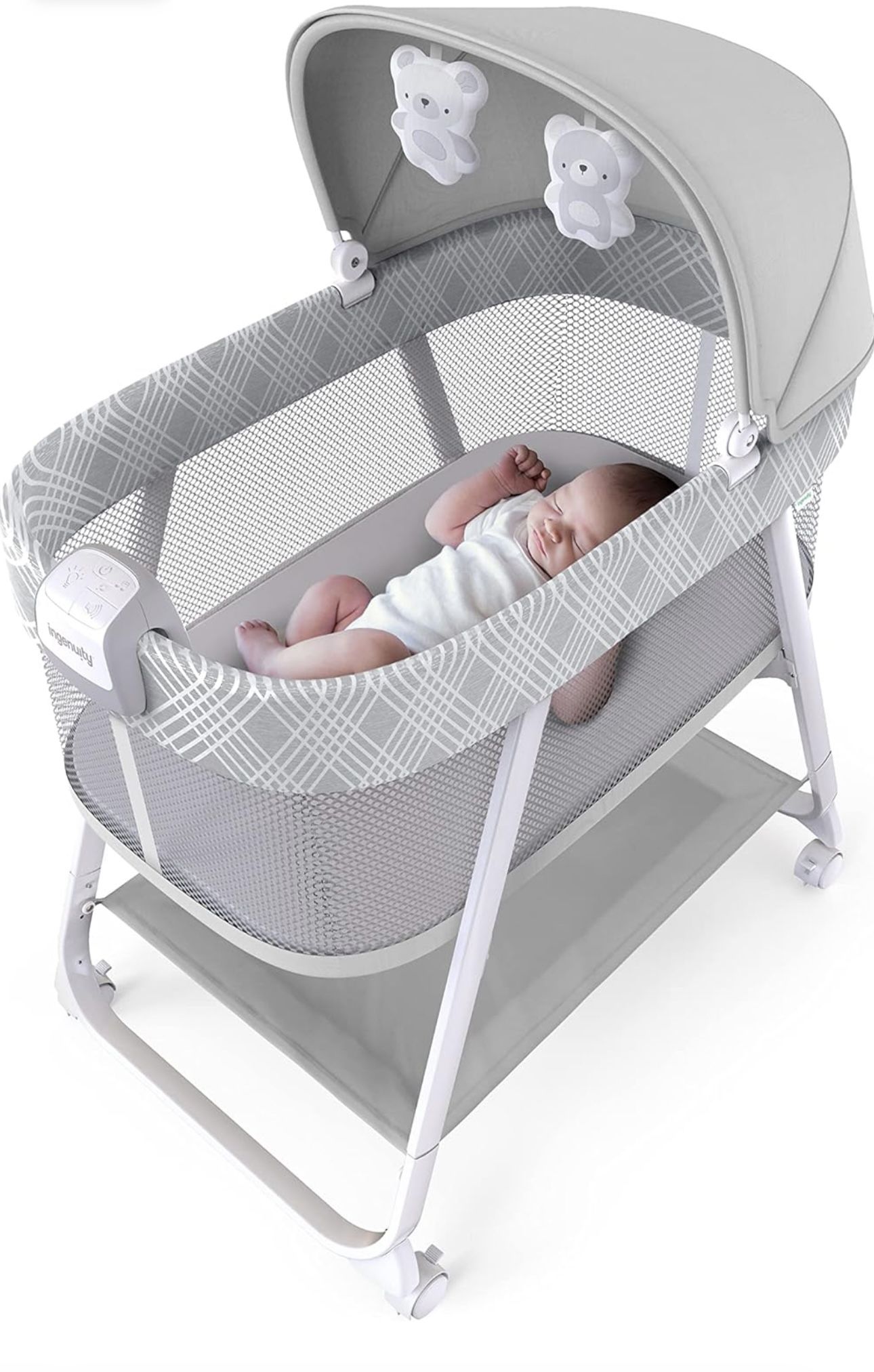 Ingenuity Lullanight Soothing Bassinet Bedside Cradle Baby Infant Locking Wheels Night-Light Newborn