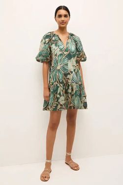 Marie Oliver Greta Embroidered Botanical-Print Mini Dress in the Primavera