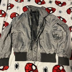 Grey Zara bomber jacket with black accents 