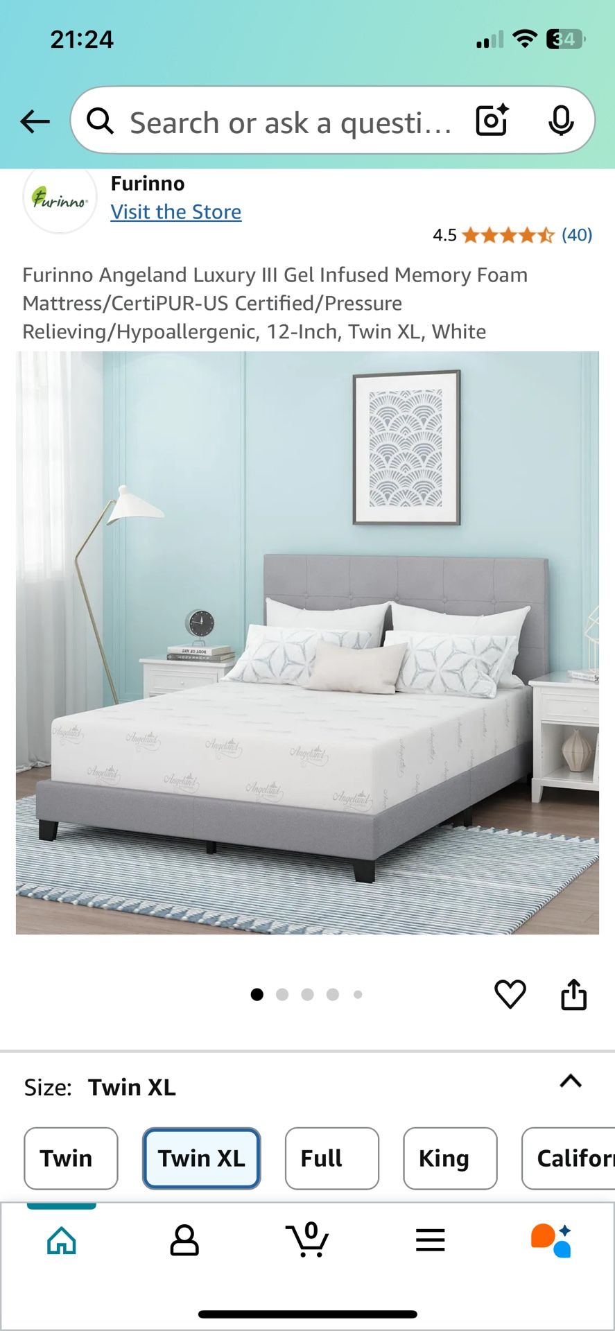 Barely used 12” memory foam gel twin XL mattress with 8” box spring