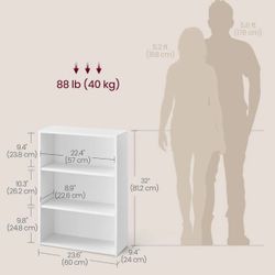 VASAGLE 3-Tier Bookshelf Bookcase - White