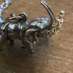 Sterling Silver / 14kt / Diamond Elephant Ensemble- Mexico - Italy 925 14kt