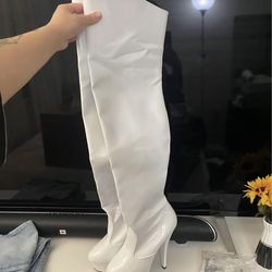 White Tight High Boots