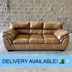 Like New Caramel Leather Couch Sofa (DELIVERY AVAILABLE! 🚛💨)