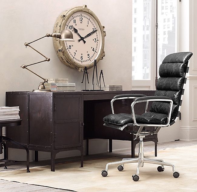 Restoration Hardware Oviedo Black Leather & Chrome Office Chair