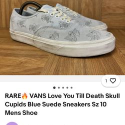 RARE VANS Love You Till Death Skull Cupids Blue Suede Sneakers