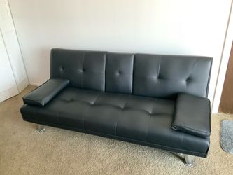 Black Faux Leather Convertible Futon/Sofa