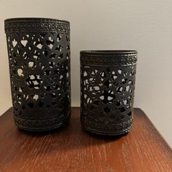 Pair Of Bronze Colored Candle Holders