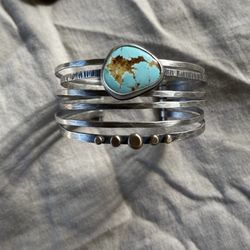 Silver Stacked Bracelet —Royson Turquoise  — Cuff 