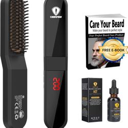 Beard Straightener with FREE Beard Oil Anti-Scald Beard Straightening Comb Professional hair straightener brush Beard Brush Christmas Gift for Men & W