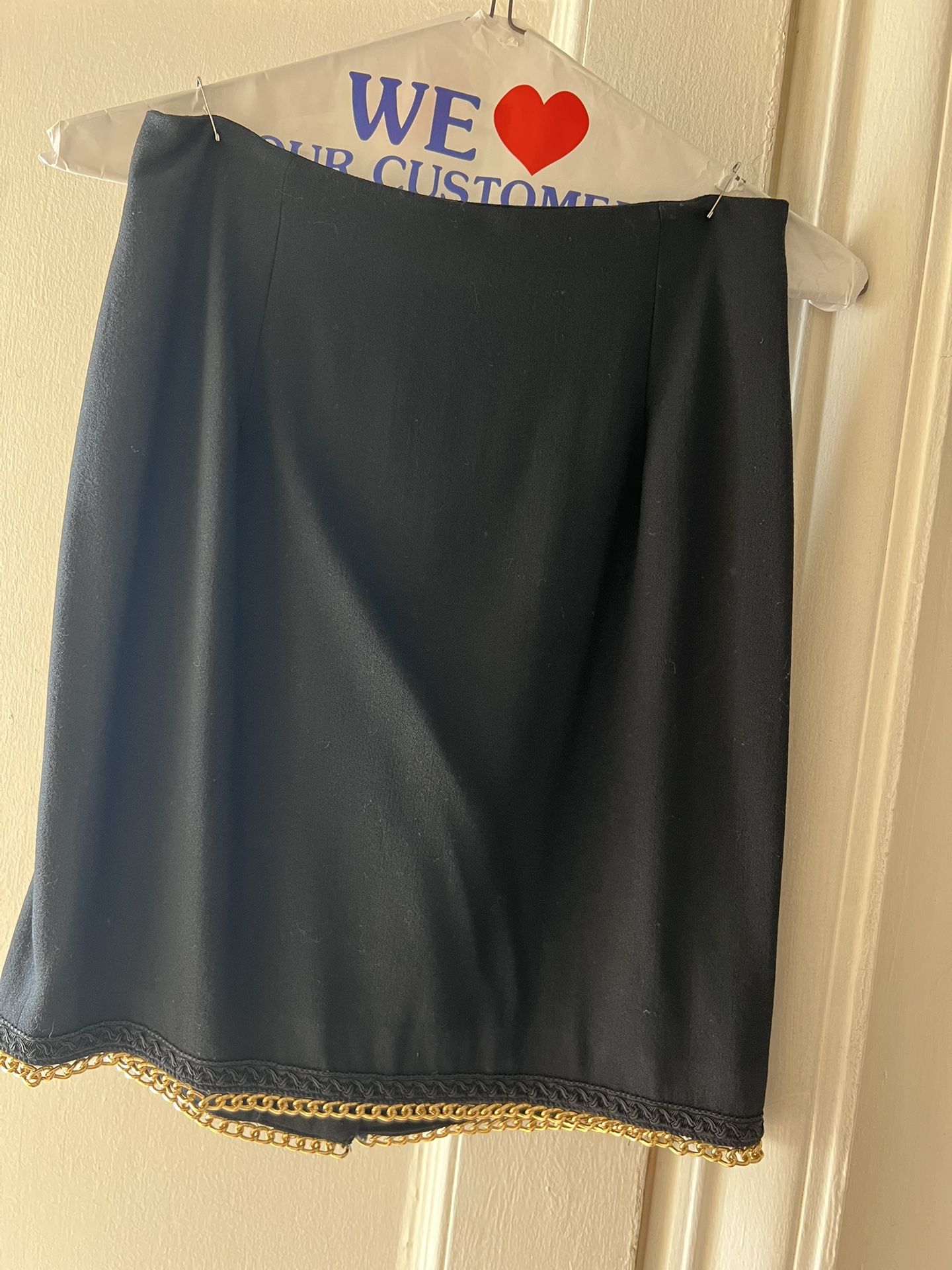 Black Wool Skirt With Gold Chain Hem