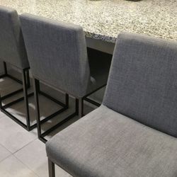 Restoration Hardware Bronze Frame Carbon Weave Textured Linen Barstools