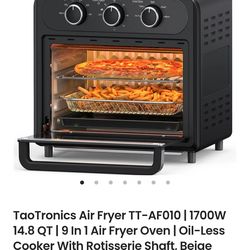 TaoTronics Air Fryer TT-AF010 | 1700W 14.8 QT | 9 in 1 Air Fryer Oven | Oil-less Cooker with Rotisserie Shaft, Beige