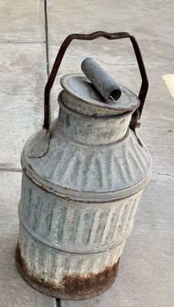 Antique 5 Gallon Galvanized Metal Oil Can - Vintage Gas Station Decor / Collectible
