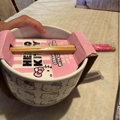 Adorable Hello Kitty Ceramic Bowl Set with Matching Chopsticks
