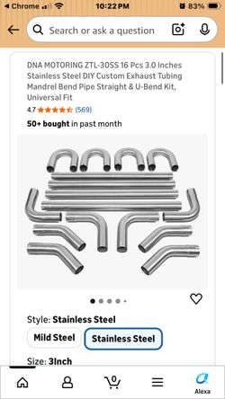 DNA MOTORING ZTL-30SS 16 Pcs 3.0 Inches Stainless Steel DIY Custom Exhaust Tubing Mandrel Bend Pipe Straight & U-Bend Kit, Universal Fit MISSING 5 PIE