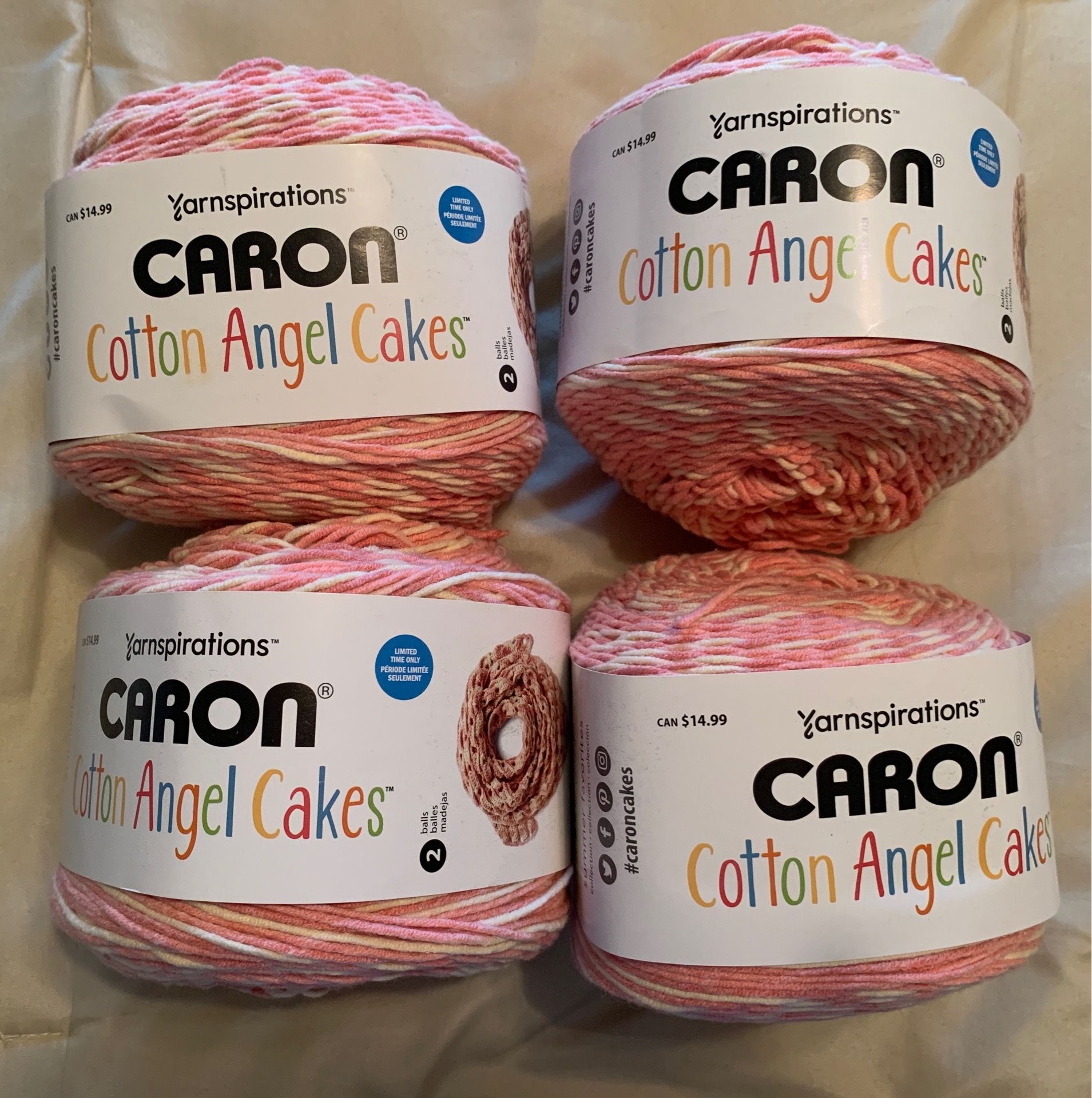 4 CARON COTTON ANGEL YARN CAKES Crochet Knit
