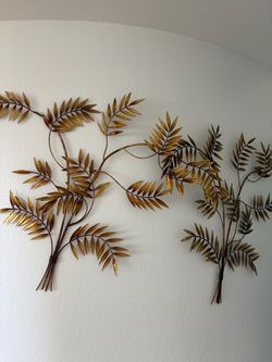 Gold Metal Leaf Branch Wall Art set of 2
