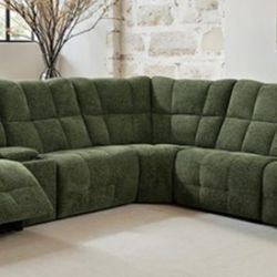 Brand New Jade Green Super Plush Chenille Power Reclining Sectional Sofa