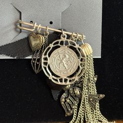 Vintage Gold and Silver Charm Safety Pin Brooch