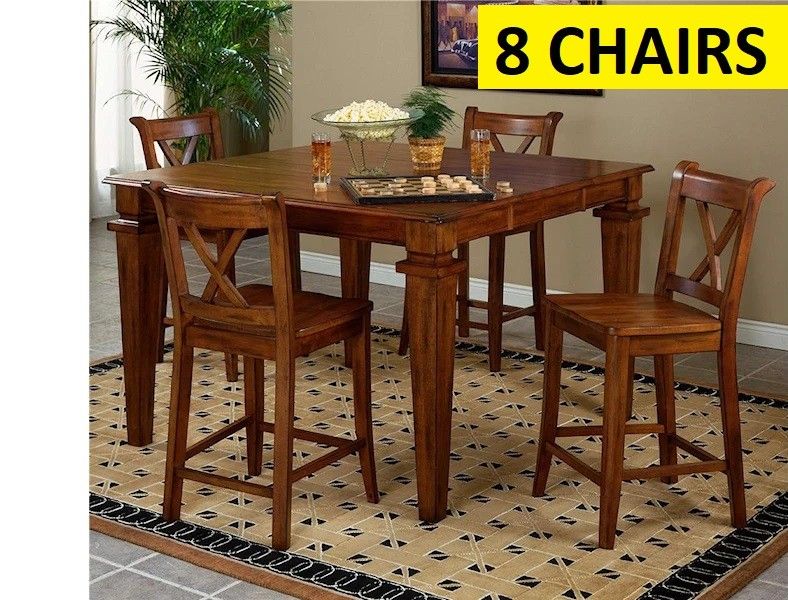 Sadler Cornwall Counter-Height Butterfly Extension Table w/ 8 Barstools Wood Dining Set