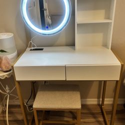 Small Vanity w/ LED Mirror & Stool